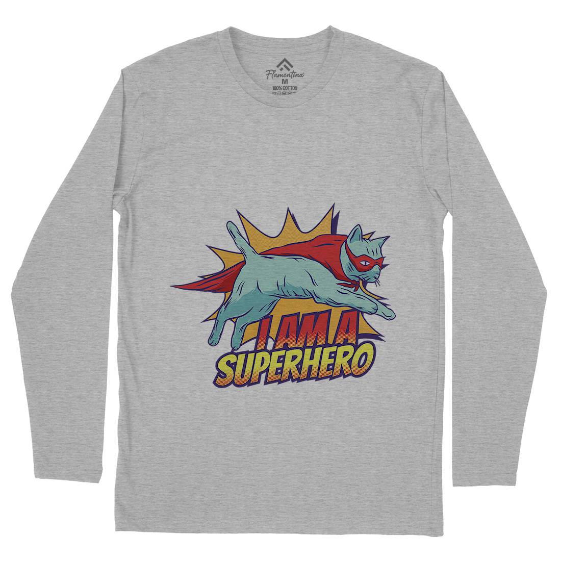 Superhero Cat Mens Long Sleeve T-Shirt Animals D987