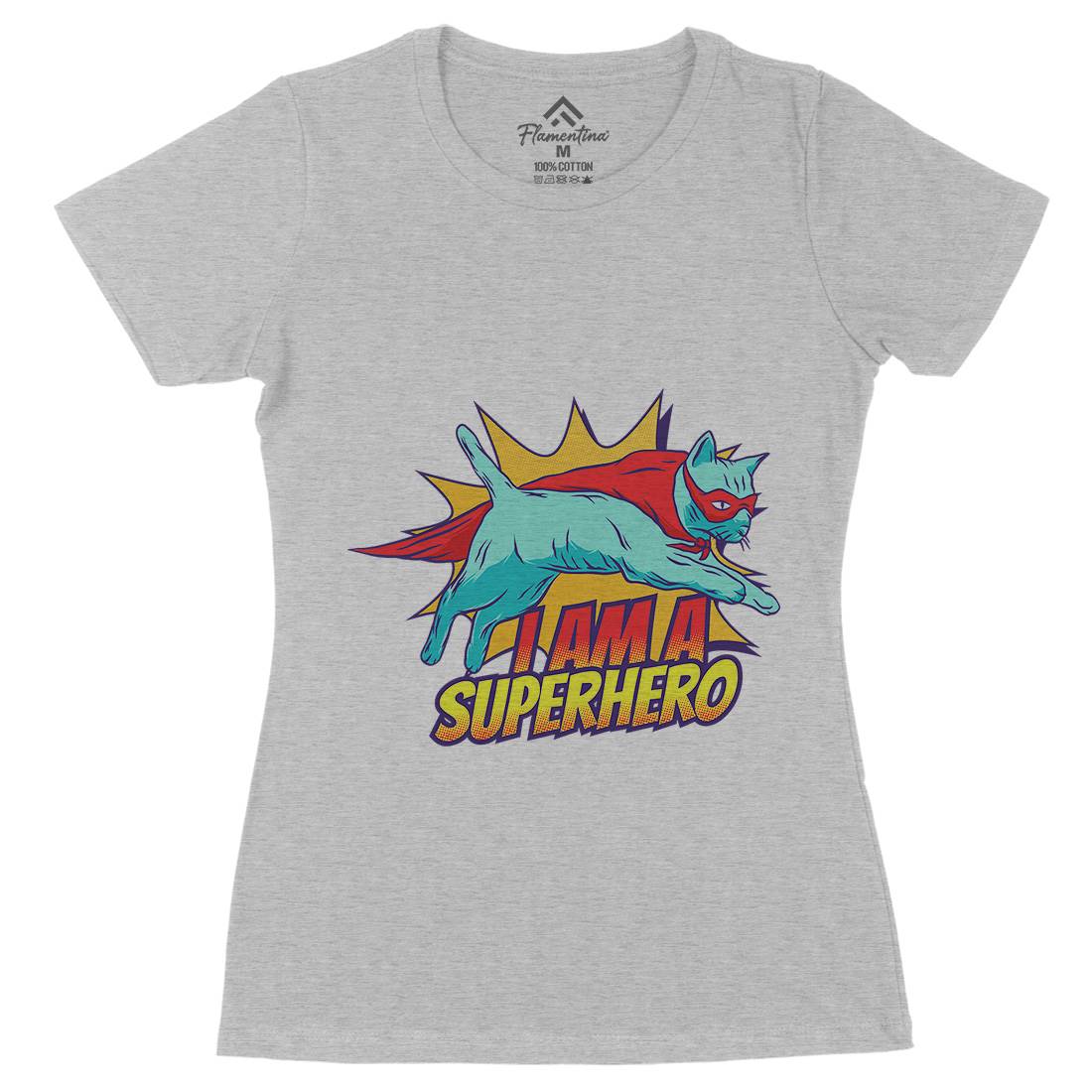 Superhero Cat Womens Organic Crew Neck T-Shirt Animals D987