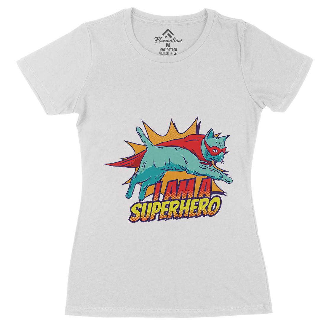 Superhero Cat Womens Organic Crew Neck T-Shirt Animals D987