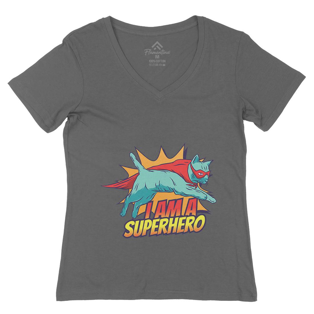 Superhero Cat Womens Organic V-Neck T-Shirt Animals D987