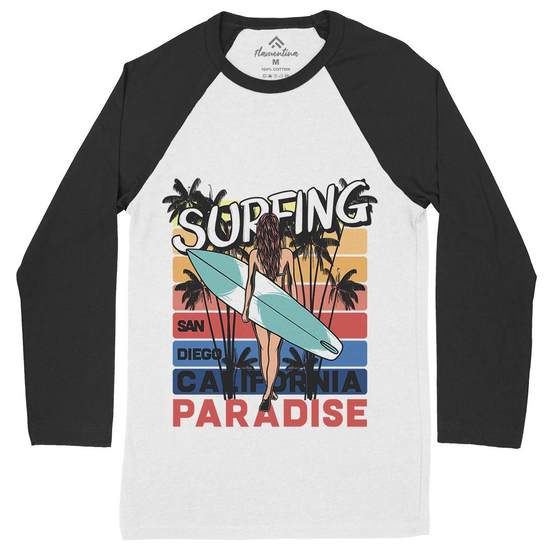 Surfing California Mens Long Sleeve Baseball T-Shirt Surf D988