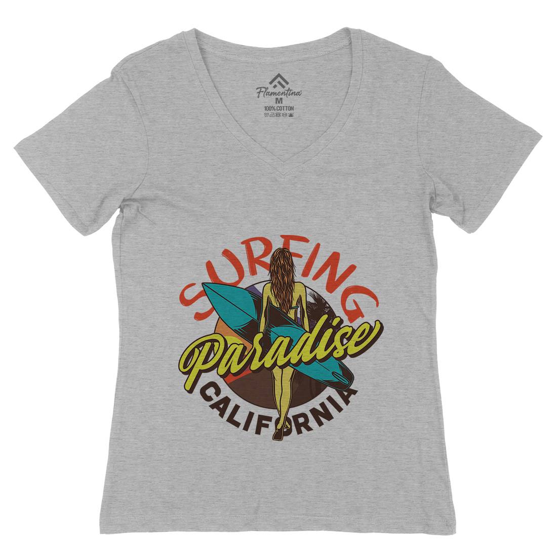 Surfing Paradise Womens Organic V-Neck T-Shirt Surf D989
