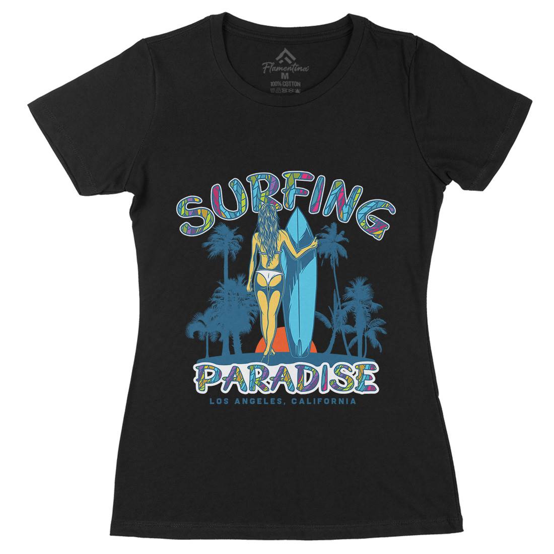 Surfing Paradise La Womens Organic Crew Neck T-Shirt Surf D990