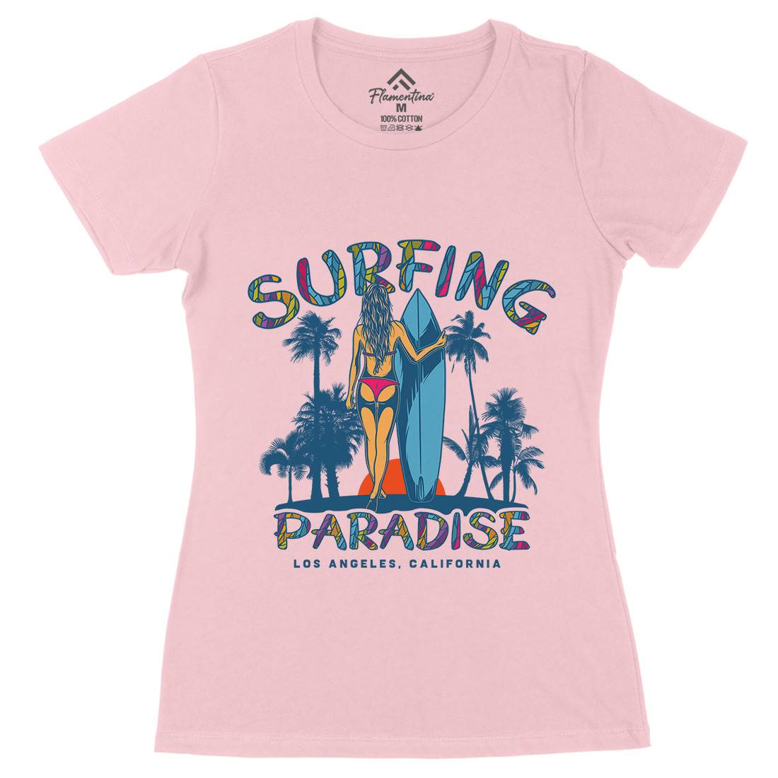 Surfing Paradise La Womens Organic Crew Neck T-Shirt Surf D990