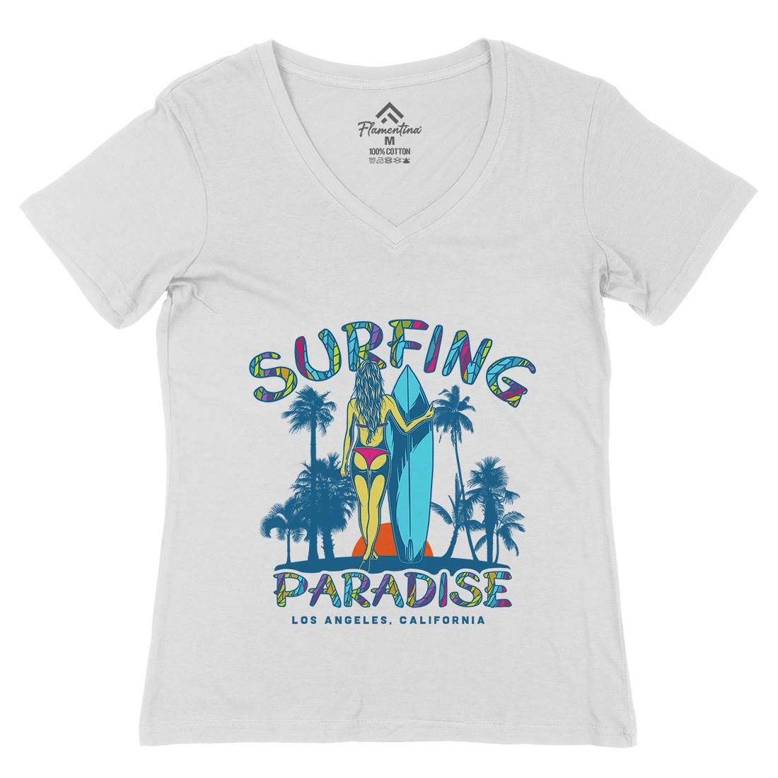 Surfing Paradise La Womens Organic V-Neck T-Shirt Surf D990