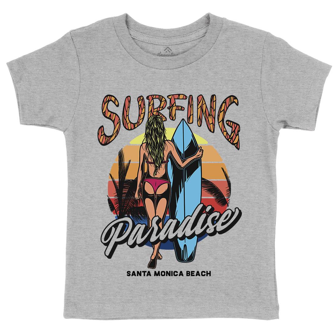 Surfing Paradise Santa Monica Kids Organic Crew Neck T-Shirt Surf D991