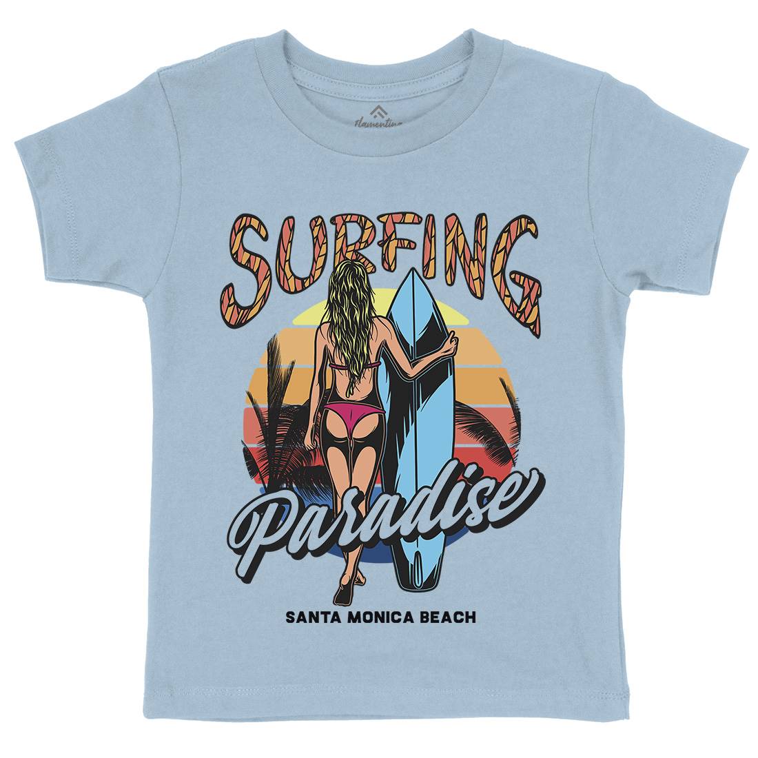 Surfing Paradise Santa Monica Kids Crew Neck T-Shirt Surf D991