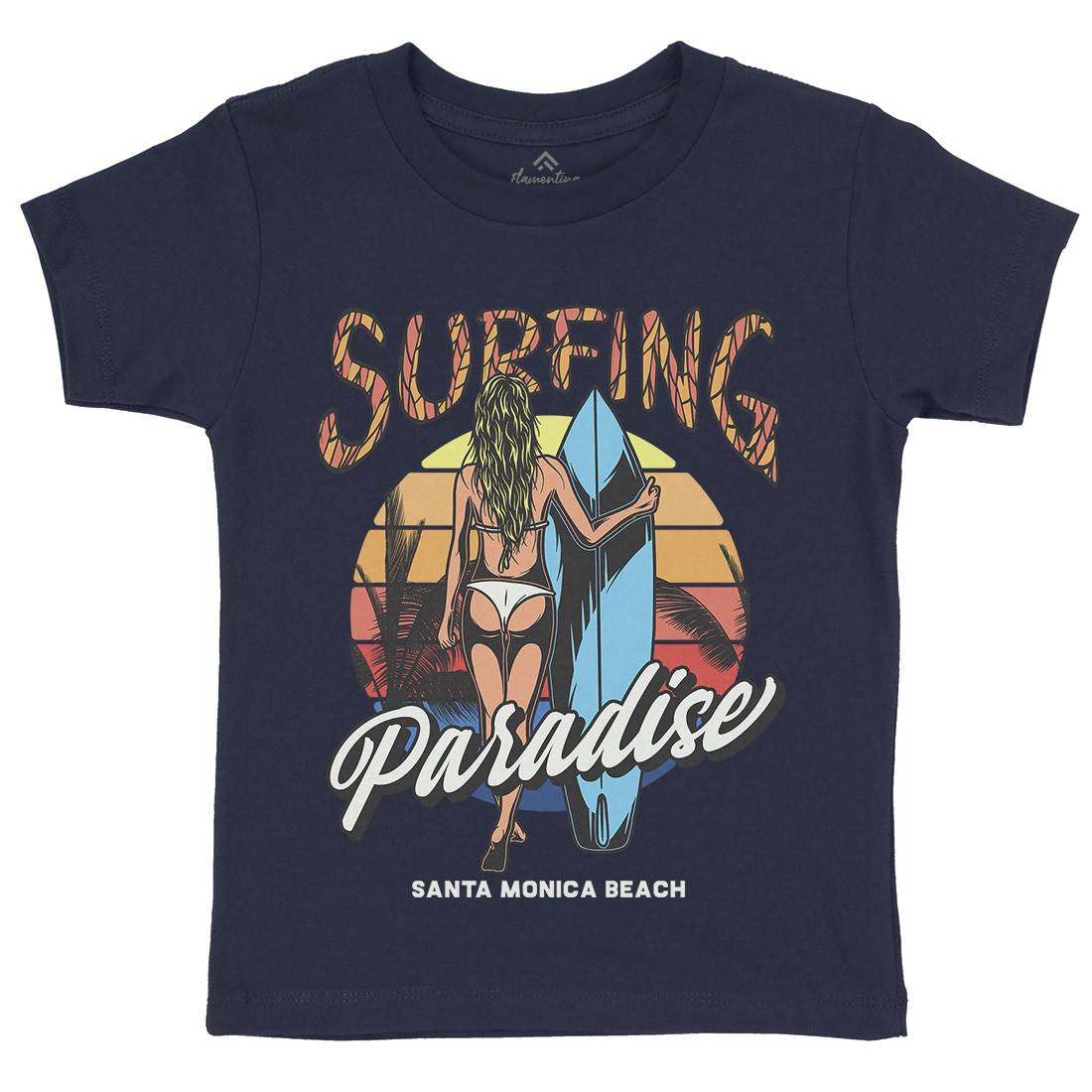 Surfing Paradise Santa Monica Kids Crew Neck T-Shirt Surf D991