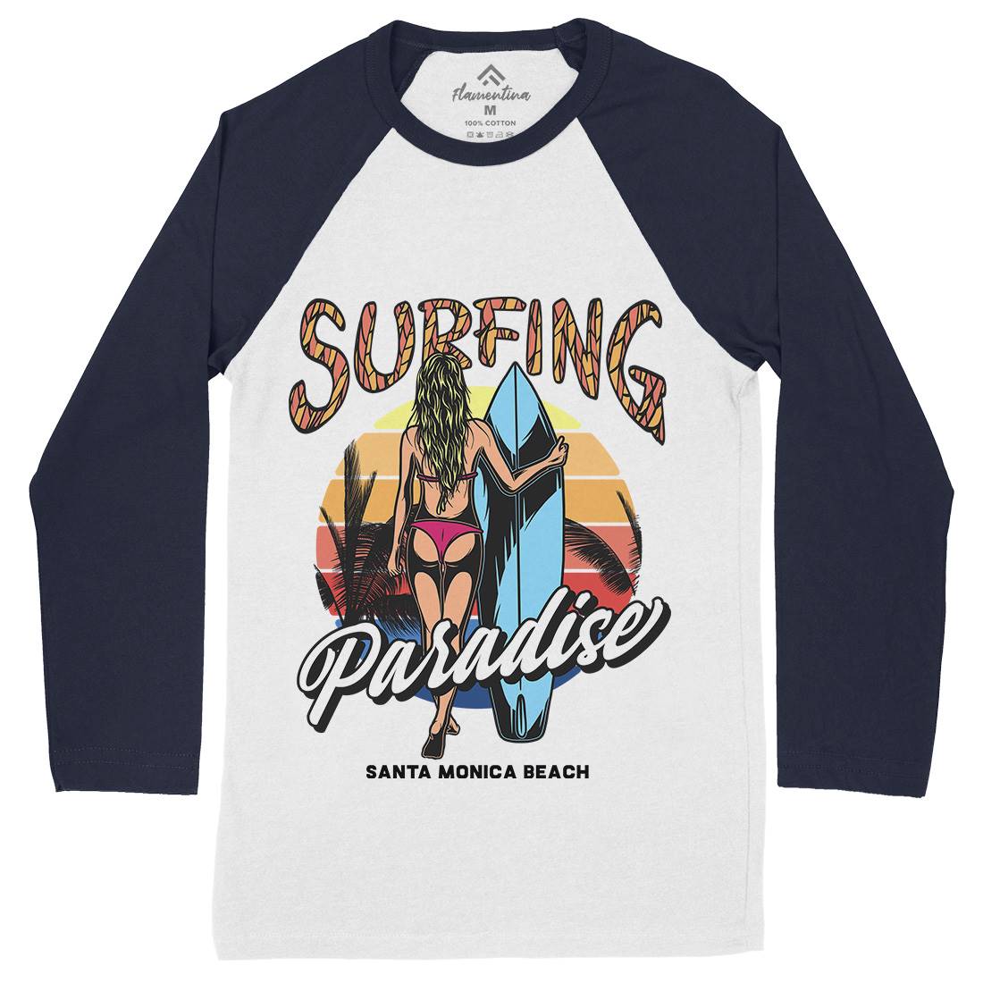 Surfing Paradise Santa Monica Mens Long Sleeve Baseball T-Shirt Surf D991