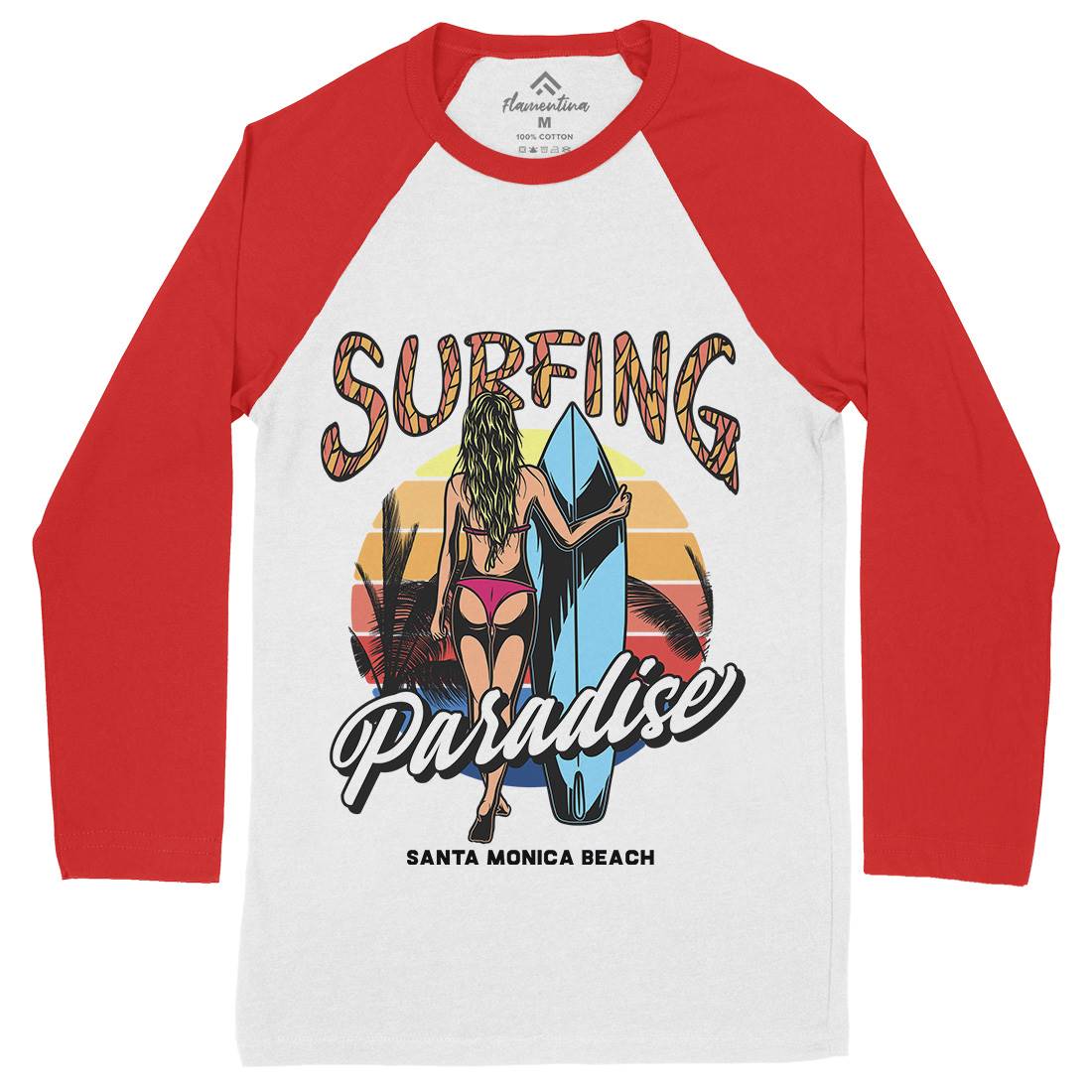 Surfing Paradise Santa Monica Mens Long Sleeve Baseball T-Shirt Surf D991