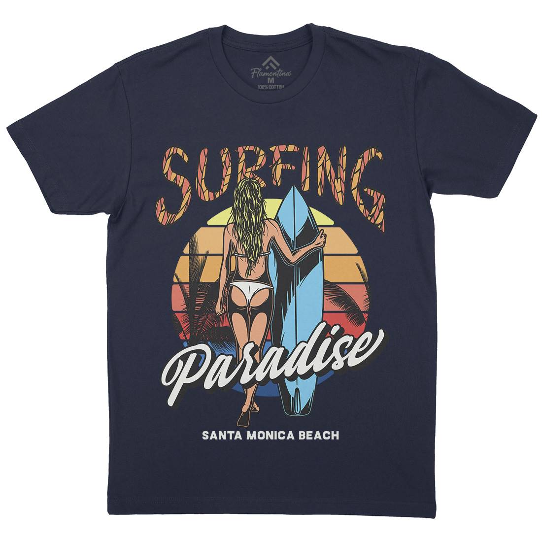 Surfing Paradise Santa Monica Mens Crew Neck T-Shirt Surf D991