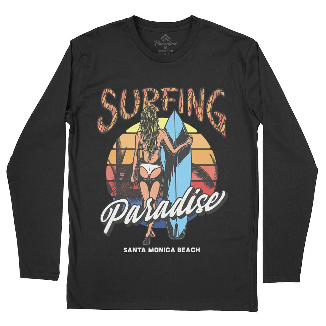 Surfing Paradise Santa Monica Mens Long Sleeve T-Shirt Surf D991