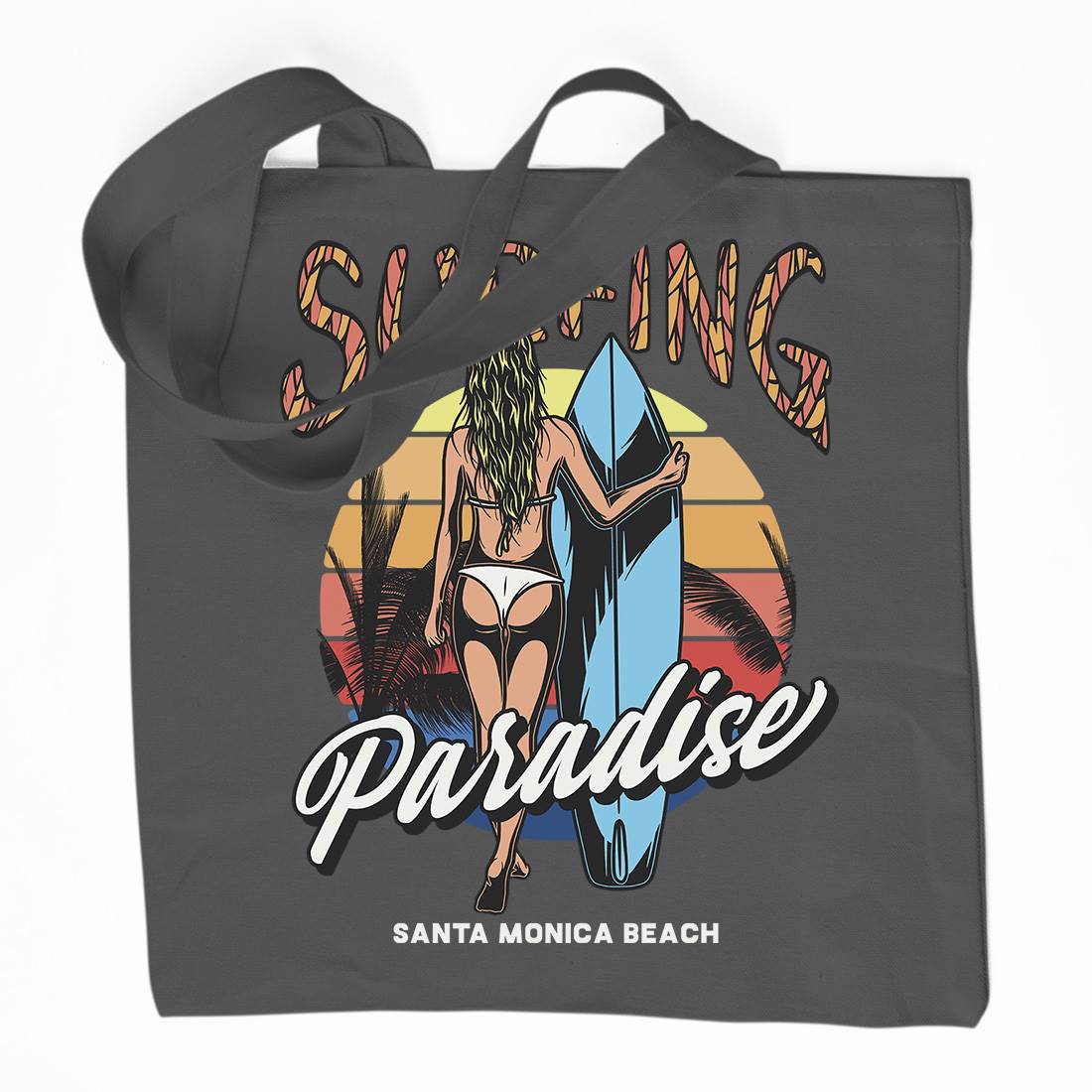 Surfing Paradise Santa Monica Organic Premium Cotton Tote Bag Surf D991