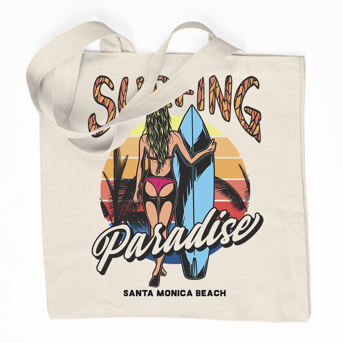 Surfing Paradise Santa Monica Organic Premium Cotton Tote Bag Surf D991