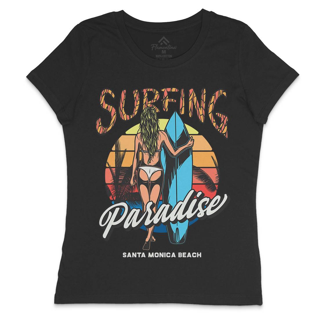 Surfing Paradise Santa Monica Womens Crew Neck T-Shirt Surf D991