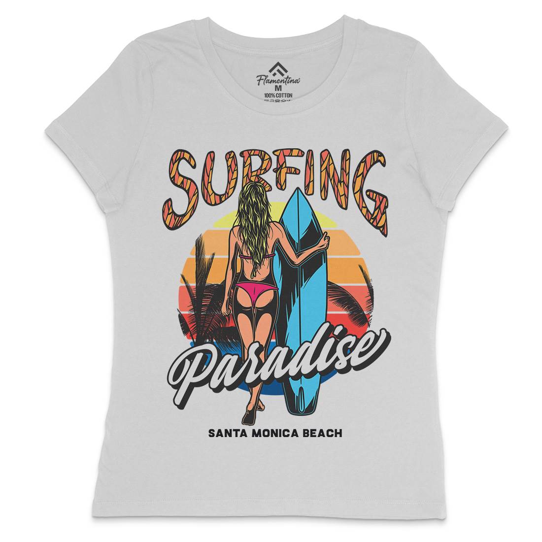 Surfing Paradise Santa Monica Womens Crew Neck T-Shirt Surf D991