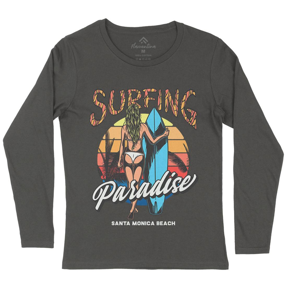 Surfing Paradise Santa Monica Womens Long Sleeve T-Shirt Surf D991