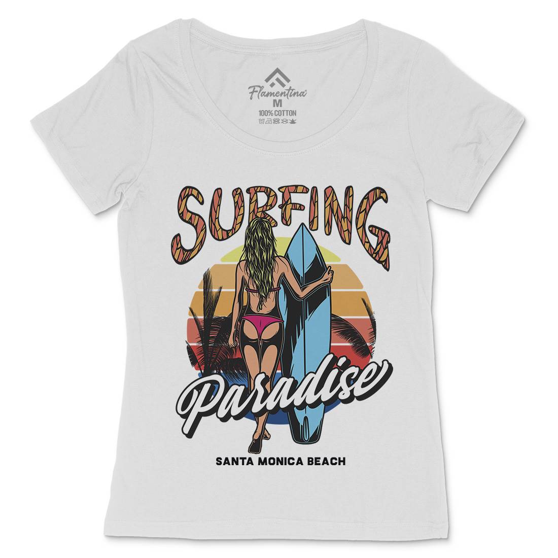 Surfing Paradise Santa Monica Womens Scoop Neck T-Shirt Surf D991