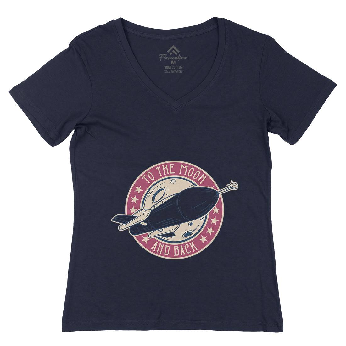 To The Moon Womens Organic V-Neck T-Shirt Space D993