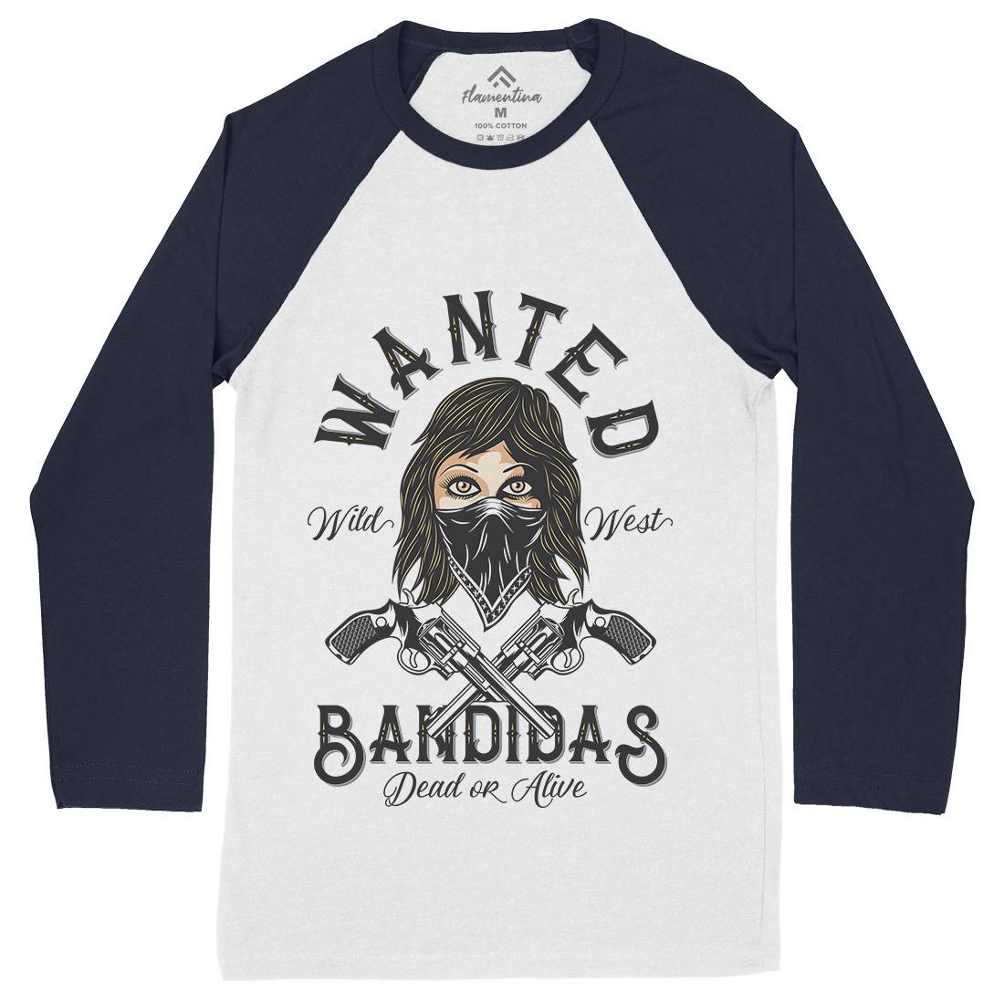 Wanted Bandidas Mens Long Sleeve Baseball T-Shirt Retro D995