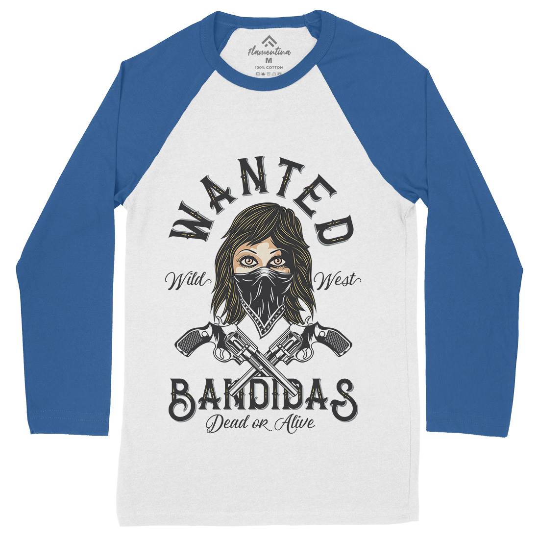 Wanted Bandidas Mens Long Sleeve Baseball T-Shirt Retro D995
