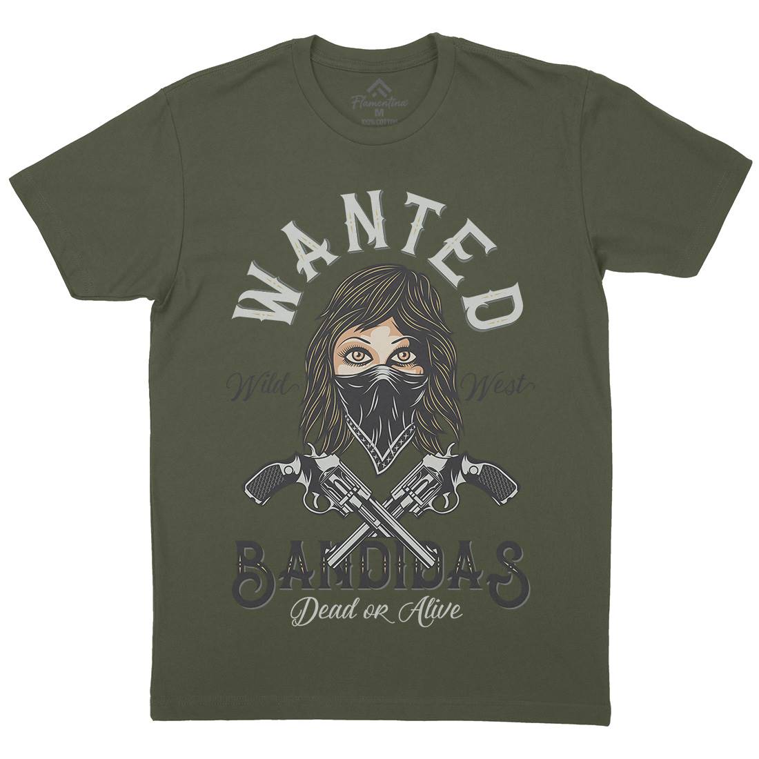 Wanted Bandidas Mens Organic Crew Neck T-Shirt Retro D995