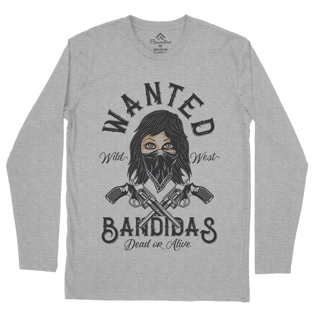 Wanted Bandidas Mens Long Sleeve T-Shirt Retro D995