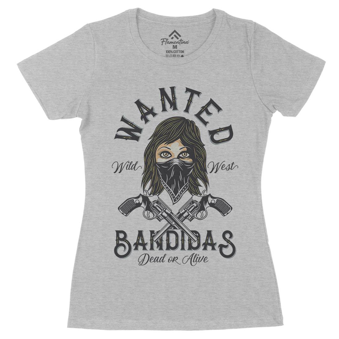 Wanted Bandidas Womens Organic Crew Neck T-Shirt Retro D995