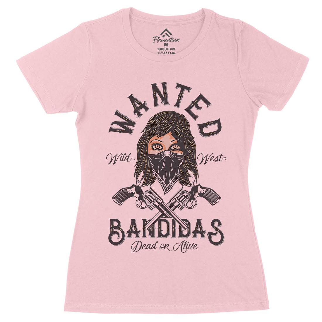 Wanted Bandidas Womens Organic Crew Neck T-Shirt Retro D995