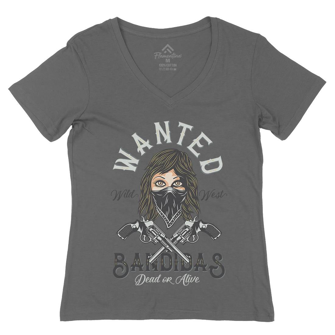 Wanted Bandidas Womens Organic V-Neck T-Shirt Retro D995