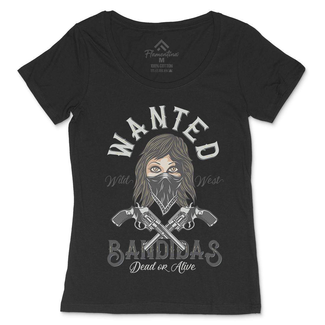 Wanted Bandidas Womens Scoop Neck T-Shirt Retro D995