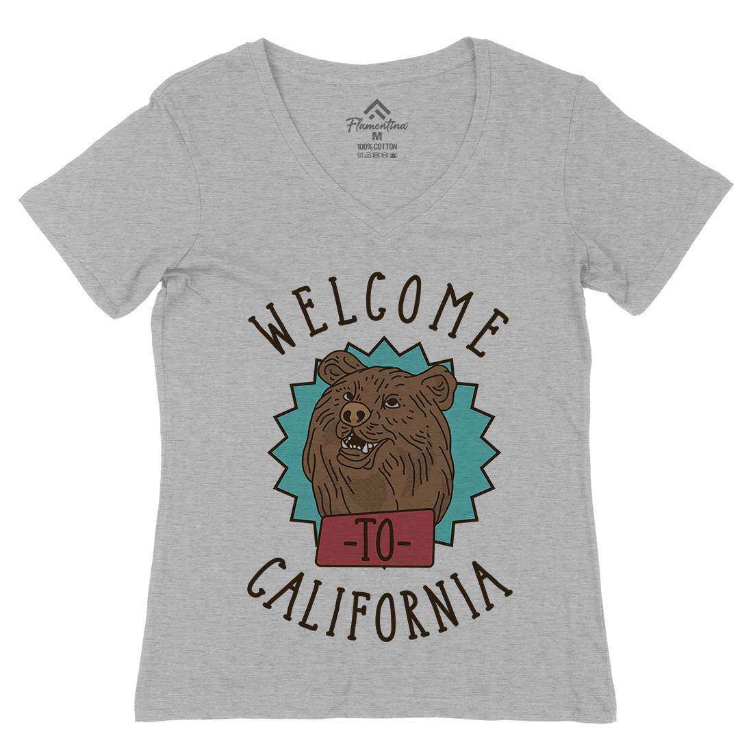 Welcome To California Womens Organic V-Neck T-Shirt Animals D997