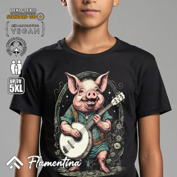 Floral Pig Playing Banjo T-Shirt - Image 4