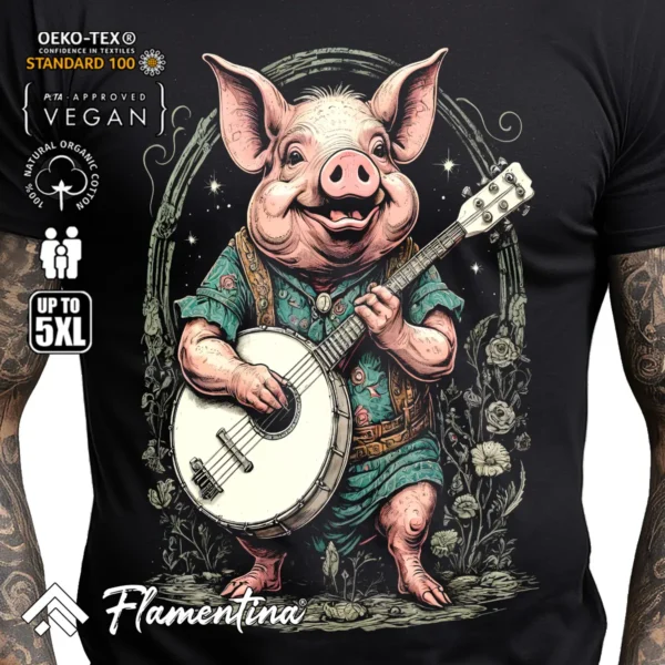 Floral Pig Playing Banjo T-Shirt - Image 2