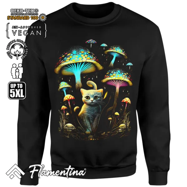 Magic Mushrooms White Cat Sweatshirt Hoodie - Image 4