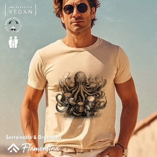 Octopus Paying Drums T-Shirt - Image 3