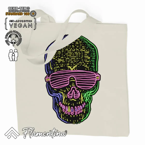 Neon Skull Organic Tote Bag - Image 2