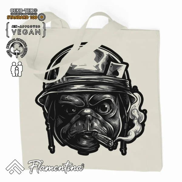 Pug Dog Soldier Organic Tote Bag - Image 2