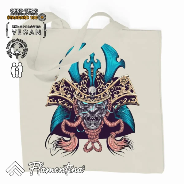 Samurai Oni Mask Organic Tote Bag - Image 2