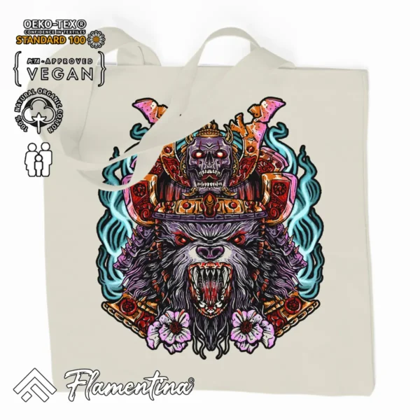 Samurai Wolf Organic Tote Bag - Image 2